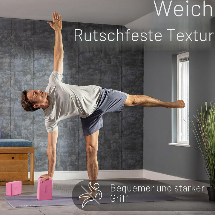 Core Balance Yoga Blocks im Doppelpack & GRATIS Yoga-Gurt, 2 STK. Eva Schaumstoff-Blöcke, robust & l