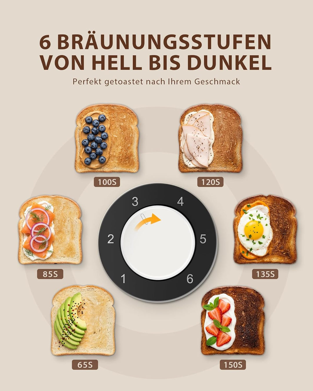 Edelstahl 2 Scheiben Toaster mit LED-Countdown & Brötchenaufsatz, extra breite 3,5 cm Schlitze für T