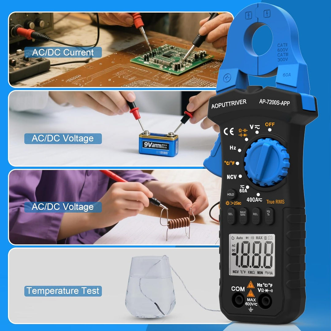 Stromzangen Amperemeter mit Bluetooth Konnektivität TRMS 6000 Zählung Berührungslose AC/DC-Spannungs