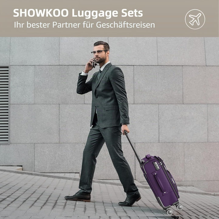 SHOWKOO Kofferset 3 Teilig Stoffkoffer Weichschale Erweiterbar Reisekoffer Leicht Haltbar Trolley Ha
