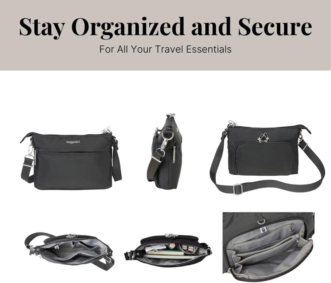 Baggallini Damen Anti-Theft Memento Crossbody Bag Umhängetasche Dunkelgrau, Dunkelgrau