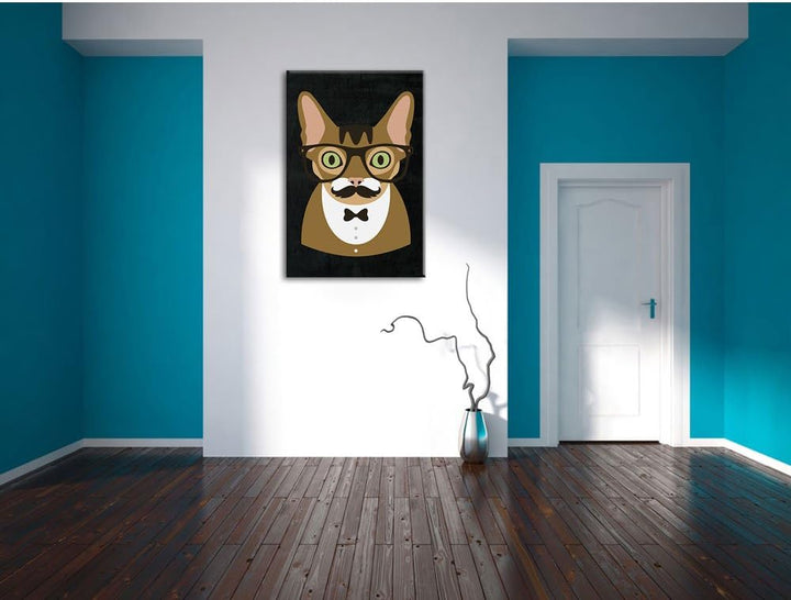 Pixxprint Hipster Katze (Main Coon) als Leinwandbild/Grösse: 100x70 cm/Wandbild/Kunstdruck/fertig be