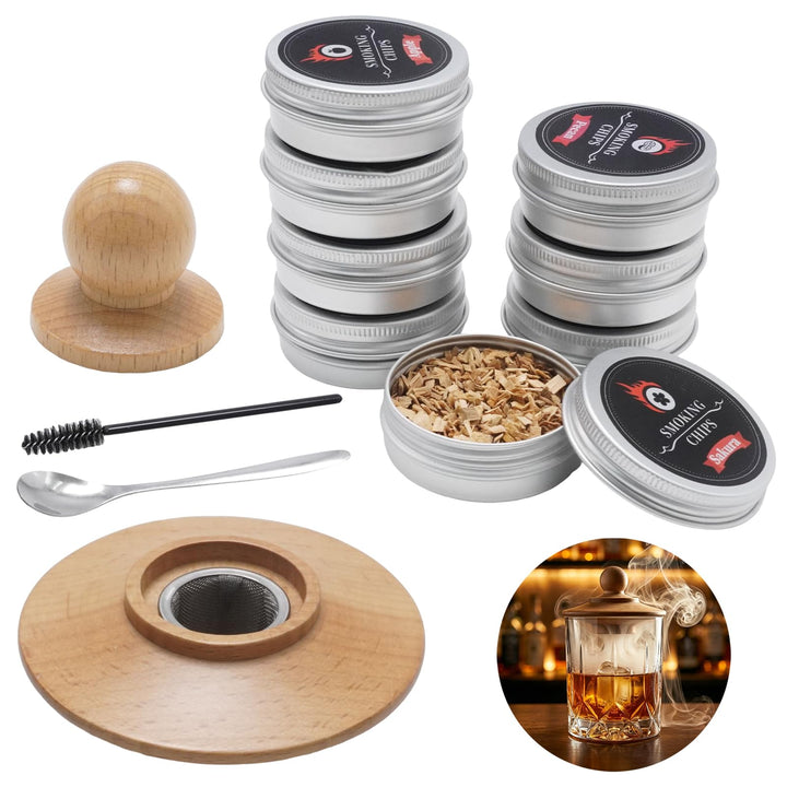 Cocktail Smoker Kit mit 1 Raucher & 8 Holzchips-Sorten, Vollständiges Set zum Räuchern von Whisky, C