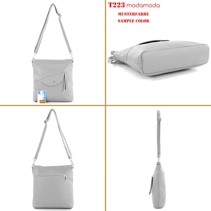modamoda de - T223 - ital. Umhängetasche Schultertasche Medium aus Leder Bubble Gum, Bubble Gum