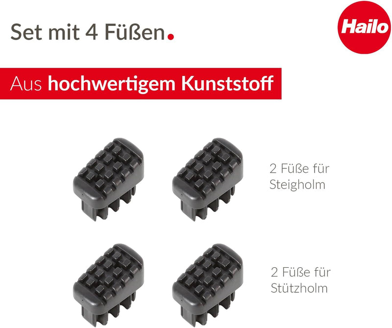 Hailo Leiter-Fuss-Set - Ersatzfüsse für Hailo Trittleitern wie L20, L40, L50 und L60-35 x 20 mm Holm