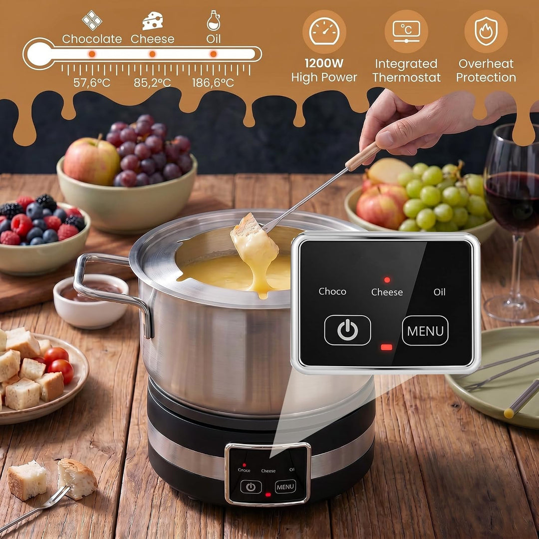 GIANTEX Elektrisches Fondue Set 1200W, 2,3L Edelstahl Fonduetopf inkl. 6 farbigen Gabeln, regelbares