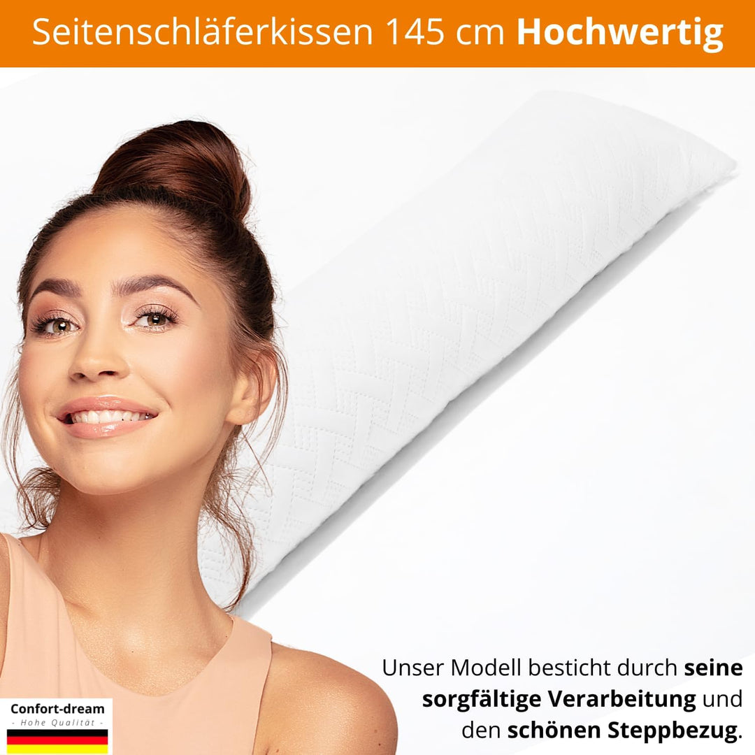 Seitenschläferkissen Memory Foam 40 x 145 cm XXL mit Gel Viscoschaum für Schwangere, Stillkissen, Ch