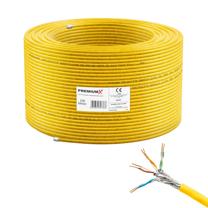 Premium X 100m CAT 7A Netzwerkkabel Simplex LAN-Kabel Ethernet Datenkabel S/FTP PiMF PoE Cca Cat7A I