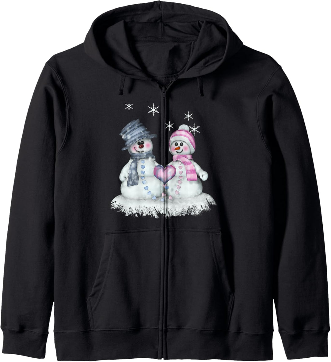 Schneemann & Schneefrau mit Herz Wintermotiv Kapuzenjacke
