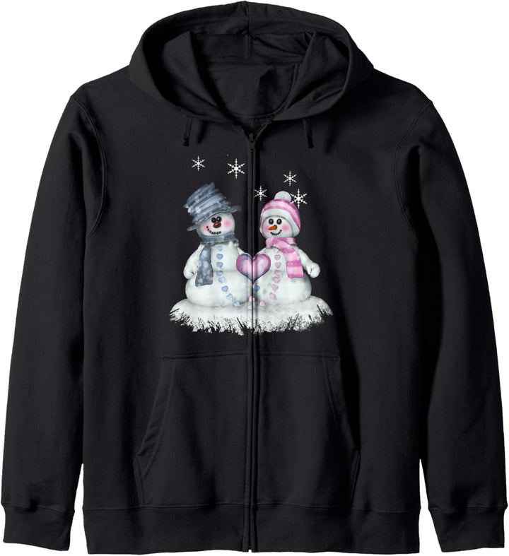 Schneemann & Schneefrau mit Herz Wintermotiv Kapuzenjacke