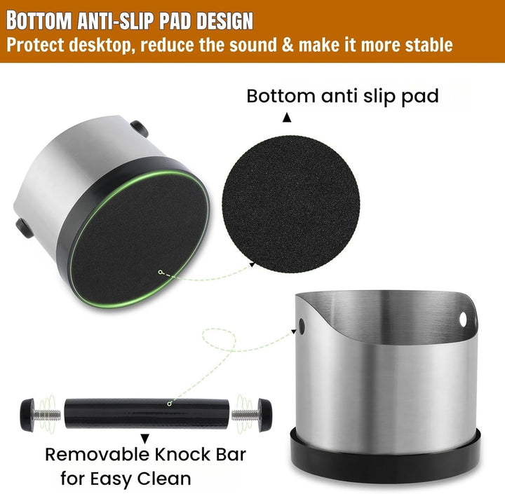 Abklopfbehälter für Siebträger, 700ml Klein Edelstahl Espresso Kaffee Knock Box, Abklopfschale Knock