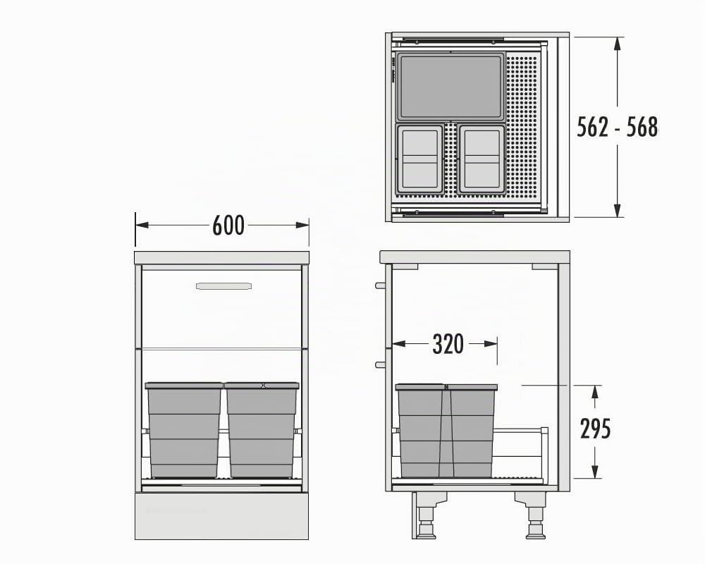 Hailo Abfallsammler Einsatz | Allegro Abfalleimer flexiebel | Einbau Mülleimer passend in 60 cm Schr
