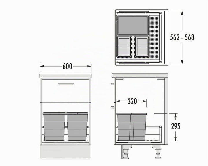 Hailo Abfallsammler Einsatz | Allegro Abfalleimer flexiebel | Einbau Mülleimer passend in 60 cm Schr