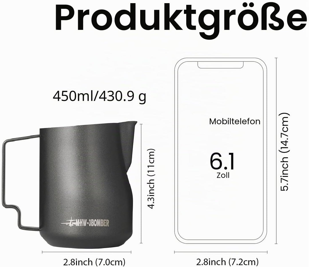MHW-3BOMBER 450ml(15oz) Milchkännchen Milchkanne Profi, 15oz Milchkännchen Edelstahl für Espresso, C