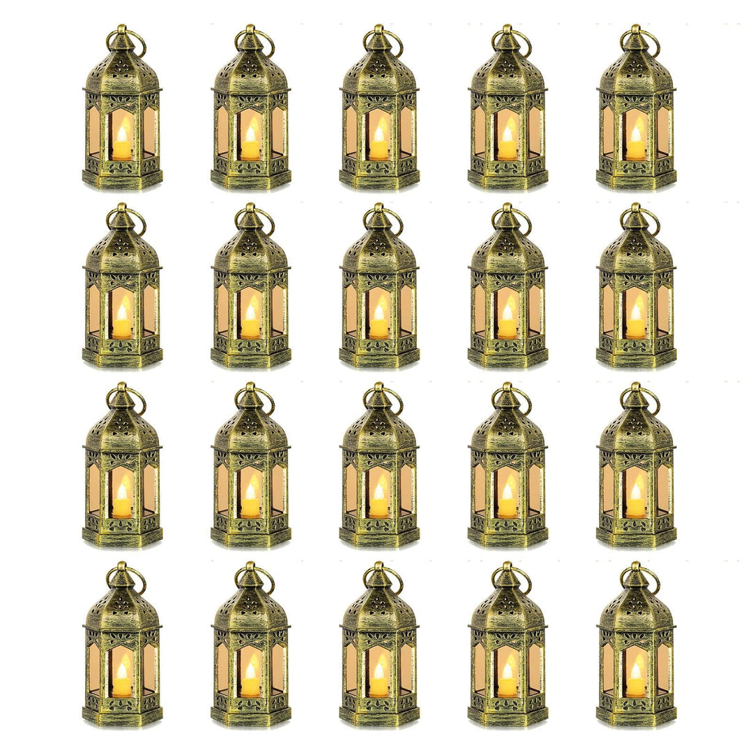 Romadedi Laterne Gold Hochzeit Tischdeko - 20er Set Mini Laterne zum Aufhängen, mit LED Kerzen für P