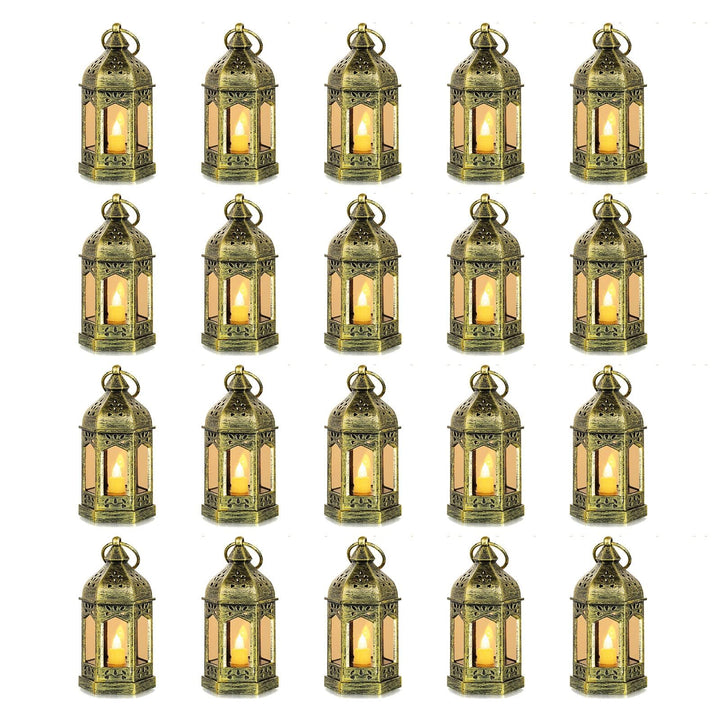 Romadedi Laterne Gold Hochzeit Tischdeko - 20er Set Mini Laterne zum Aufhängen, mit LED Kerzen für P