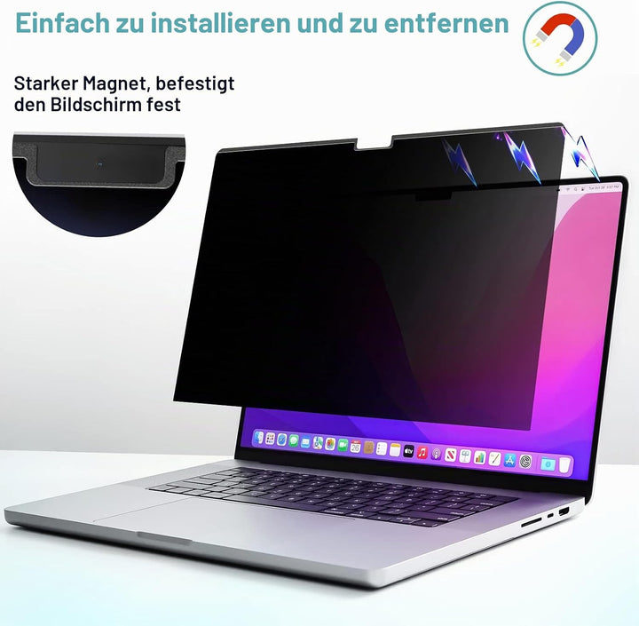Magnetischer Blickschutzfilter MacBook Pro 14 Zoll 2021-2023 (M1-M2, A2442/A2779), Abnehmbar Anti Gl