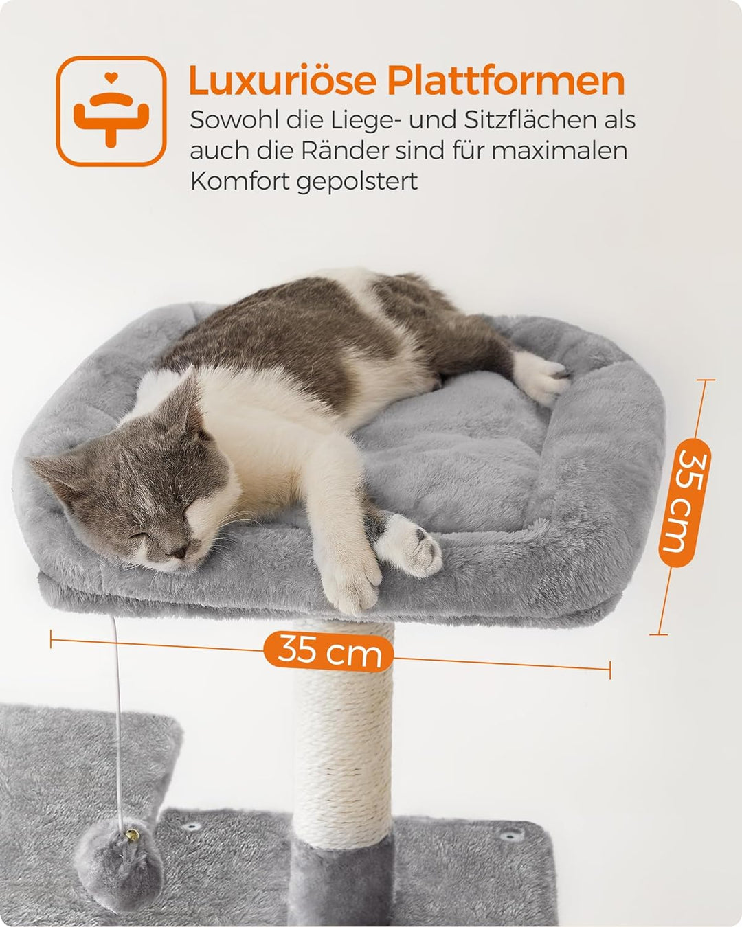 Feandrea Kratzbaum, 143 cm hoch, Katzenbaum, mehrstöckige Katzenhaus, mit 4 Kratzsäulen, 2 Plattform