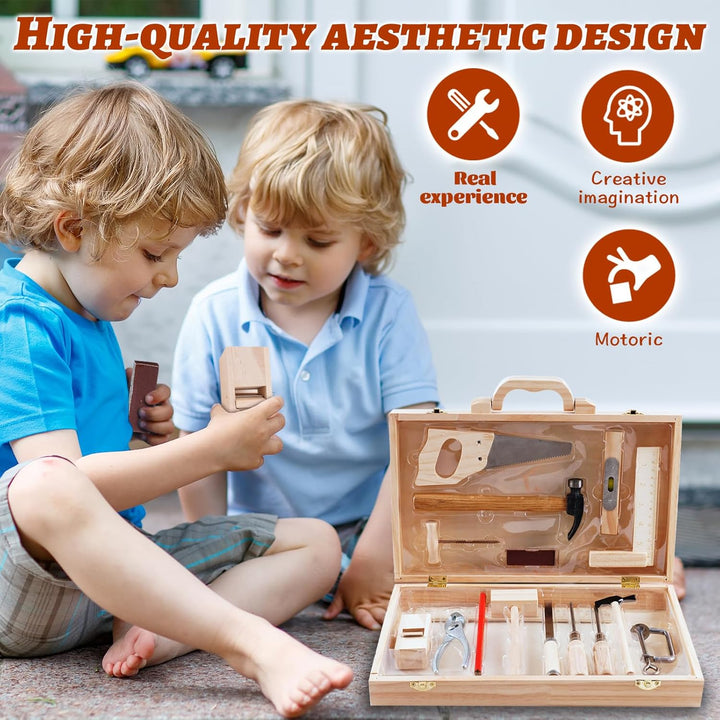 Werkzeugkoffer für Kinder ab 6 Jahren,Holzwerkzeug-Set für Jungen & Mädchen,Lernspielzeug mit Echtem
