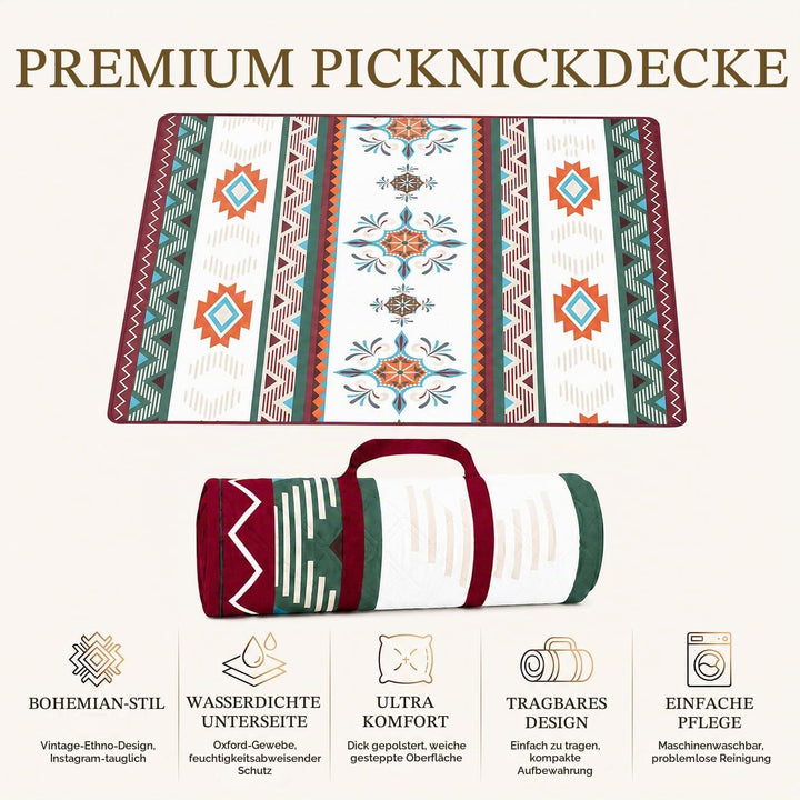 Picknickdecke Boho Wasserdicht 200x200cm – Stranddecke Sandfrei &amp; Waschbar, Extra Gross Outdoor Deck