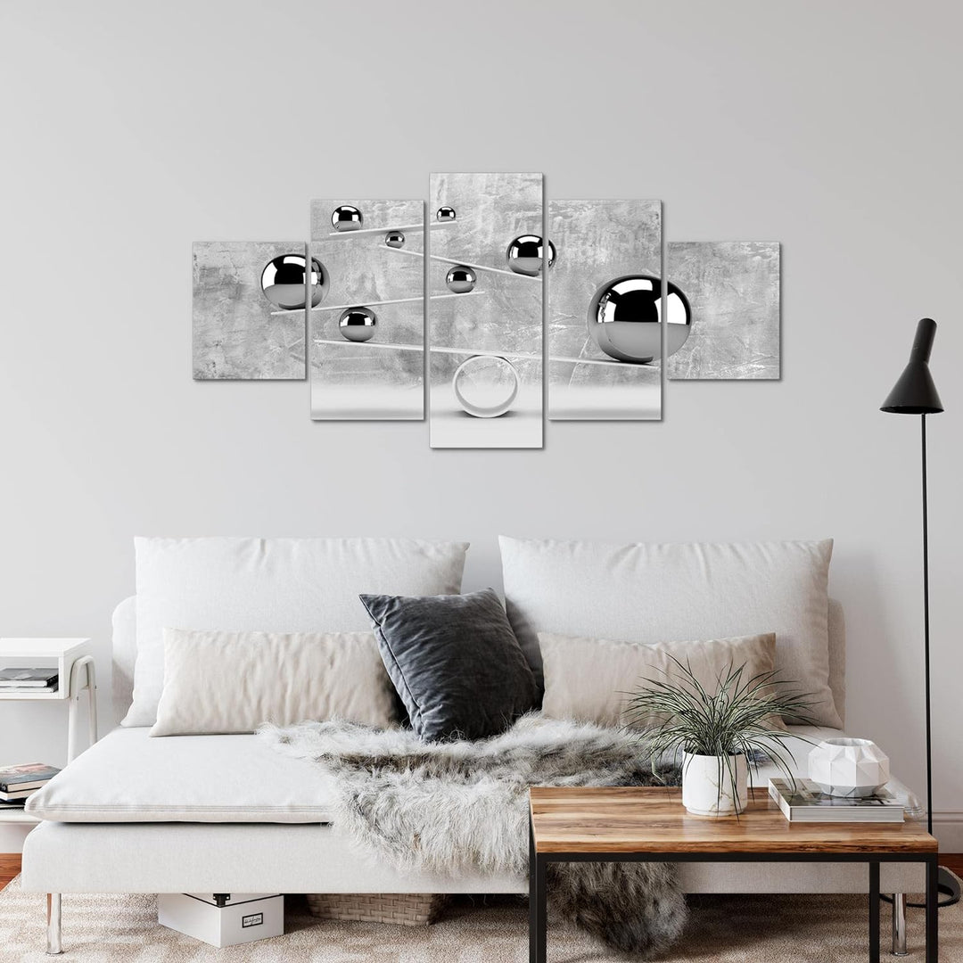Runa Art Wandbilder 3D Kugeln 5 Teilig Bild auf Vlies Leinwand Deko Wohnzimmer Abstrakt Illusion Gra