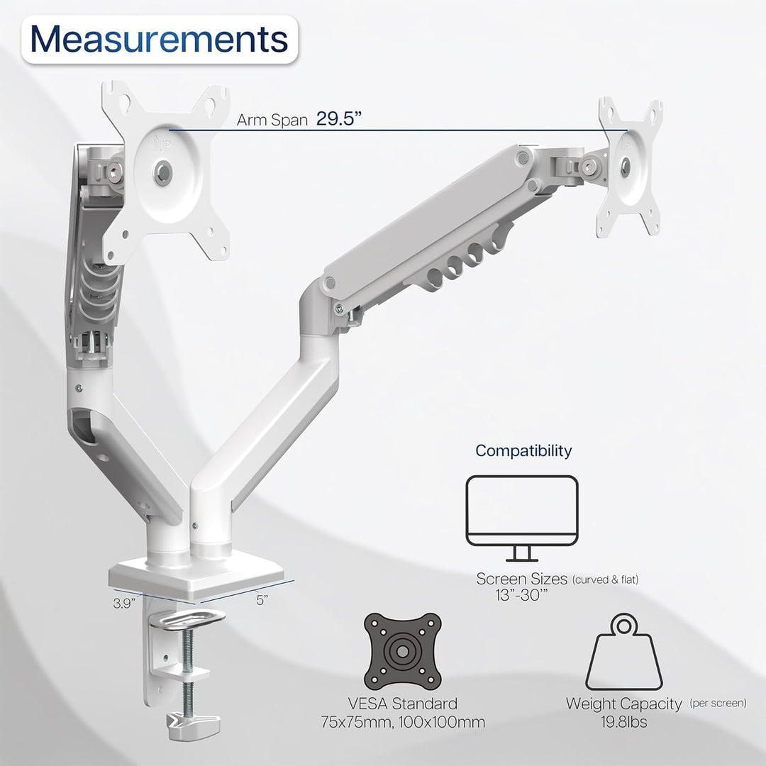 VIVO Articulating Dual 17 bis 27 Zoll pneumatischer Federarm Klemmhalterung für 2 Monitor-Bildschirm