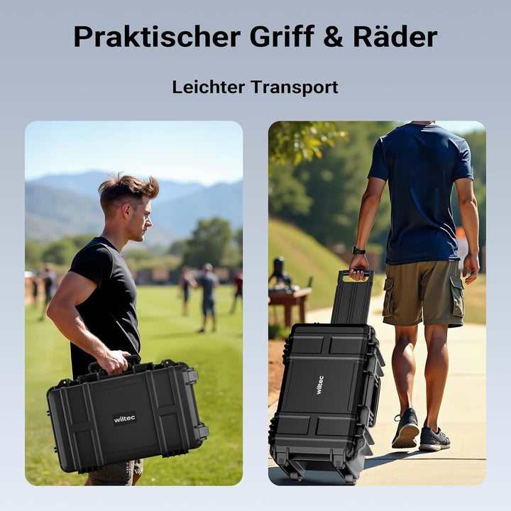 Wiltec Universalkoffer 54,5 x 32,4 x 21,5 cm, wasserdichter Transportkoffer mit Rollen, Schutzkoffer