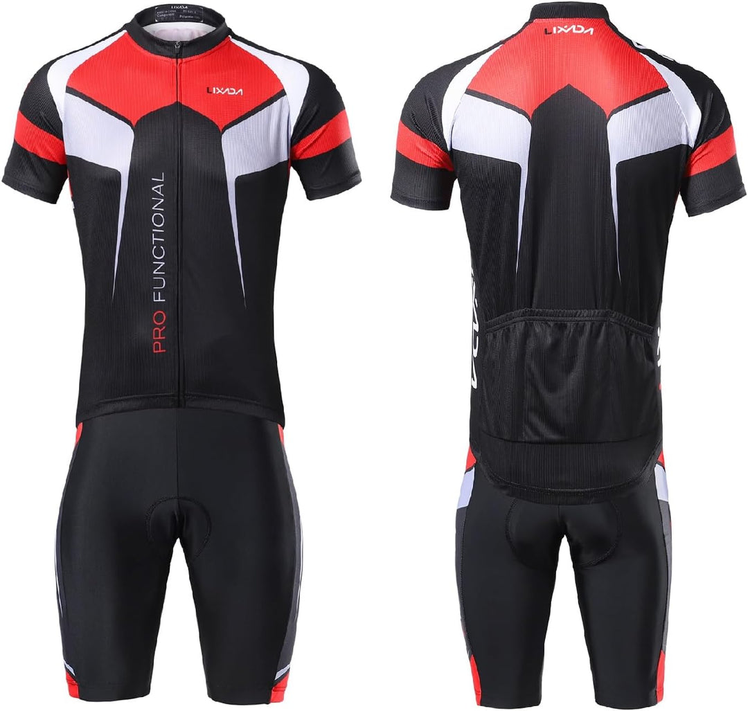 Lixada Herren Radtrikot Set Fahrrad Kurzarm Set Schnelltrocknend Atmungsaktives Shirt + 3D Cushion S