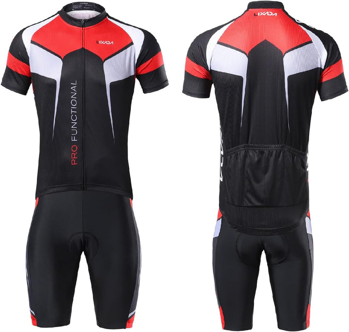Lixada Herren Radtrikot Set Fahrrad Kurzarm Set Schnelltrocknend Atmungsaktives Shirt + 3D Cushion S