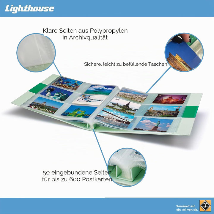 Leuchtturm 347771 Sammel-Album - Postkarten-Album für 600 Postkarten -50 festeingebundene Hüllen