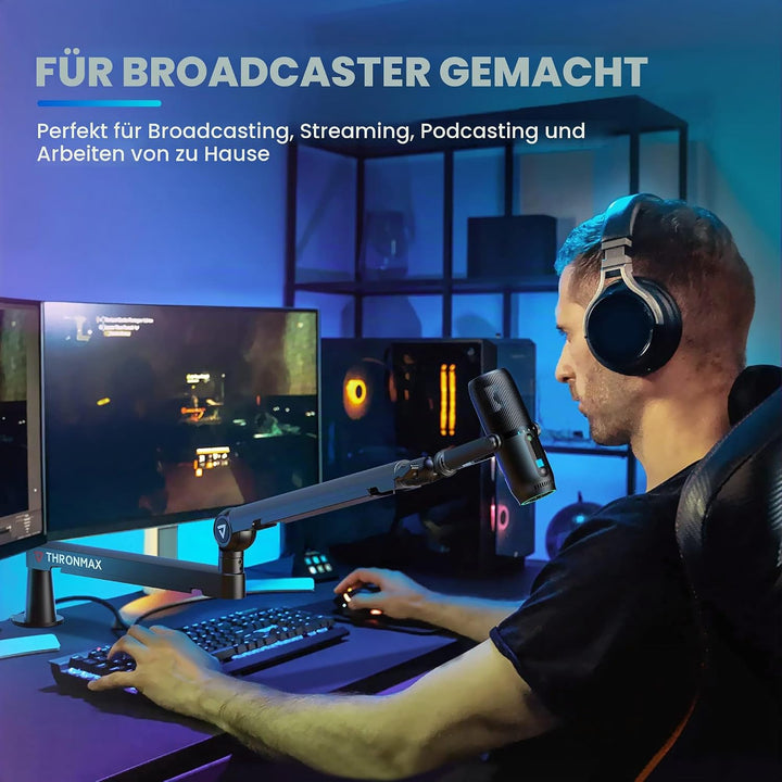 THRONMAX Twist S6 Mikrofonarm, Low-Profile-Mikrofonständer mit Kabelmanagement, Tischklemme, Vielsei