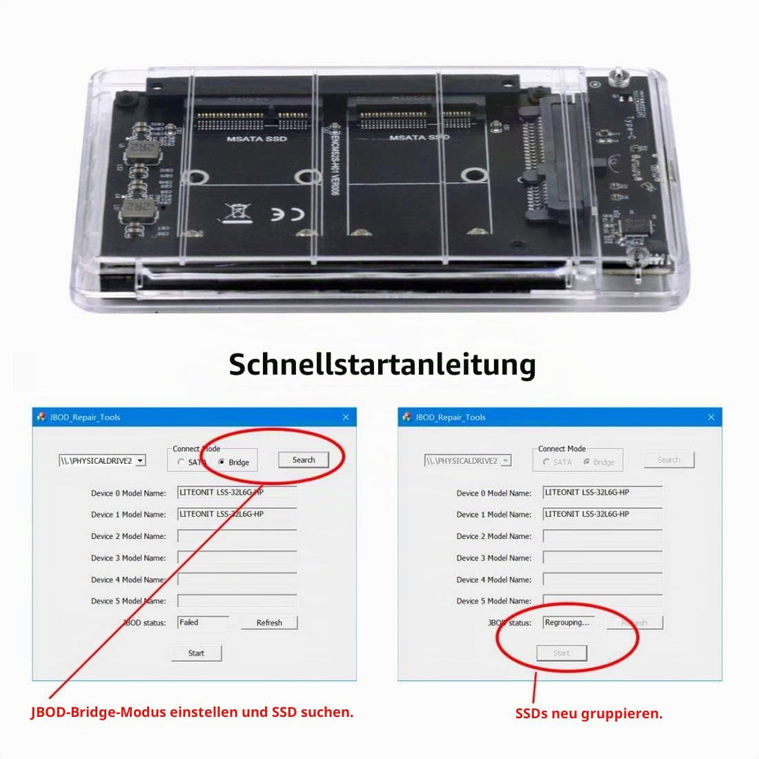 chenyang CY MSATA auf USB C Adapter,Dual MSATA Mini-SATA SSD Karte JOBD Raid0 Span Bridge auf USB C