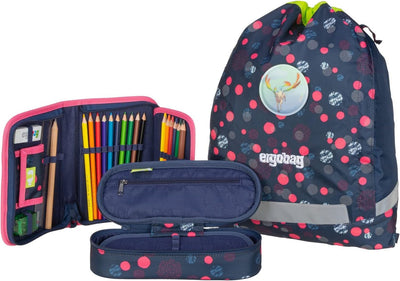 ergobag cubo Set ergonomischer Schulrucksack, Set 5-teilig Einheitsgrösse Phantbärsiewelt Glow - Bla