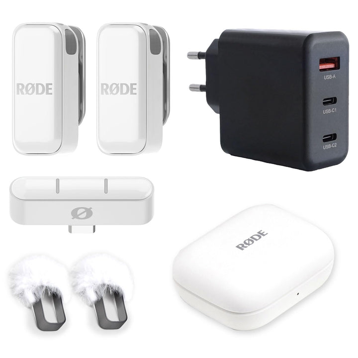 Rode Wireless Micro Drahtloses Mikrofon-System USB-C Weiss mit keepdrum Netzteil Wireless Micro USB-