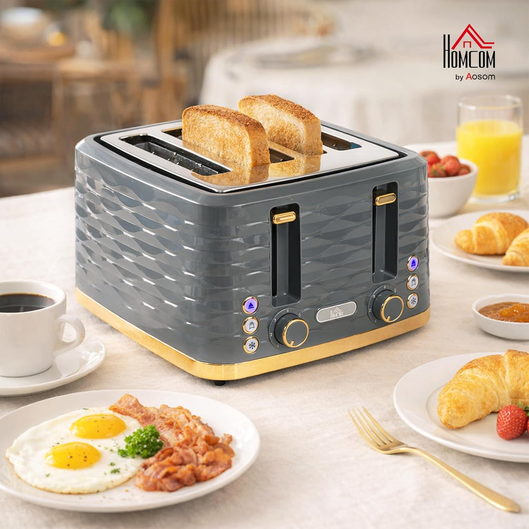 HOMCOM 4-Scheiben-Toaster mit 7 Bräunungsstufen, High-Lift, Aufwärm-/Auftau-/Abbruchs-Funktion, Selb