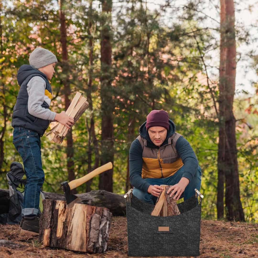 FIVMEN 2X Filztasche für Kaminholz Brennholz Faltbar mit Extra Dicker Filz und Verstärkter Holzgriff