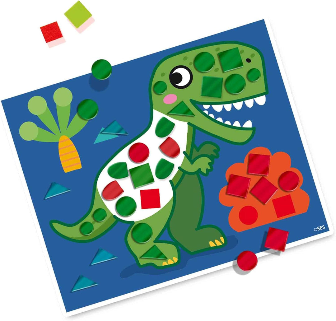 SES Creative 14830 Dinosaurier Mosaik Lernset für Kinder - Mit 4 grossen Metallic-Mosaikkarten ab 3