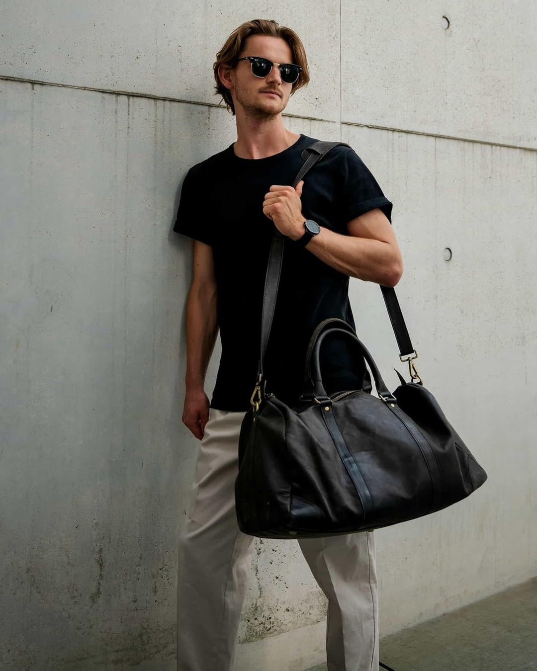 HOLZRICHTER Berlin No 8-2 (L) - Premium Weekender Reisetasche, Sporttasche & Handgepäck aus Leder -