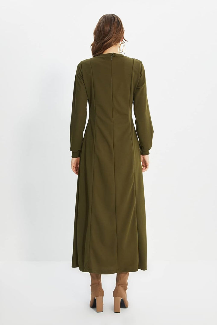 Trendyol Damen Regular Standard Rundhals Woven Kleid 36 Khaki, 36 Khaki