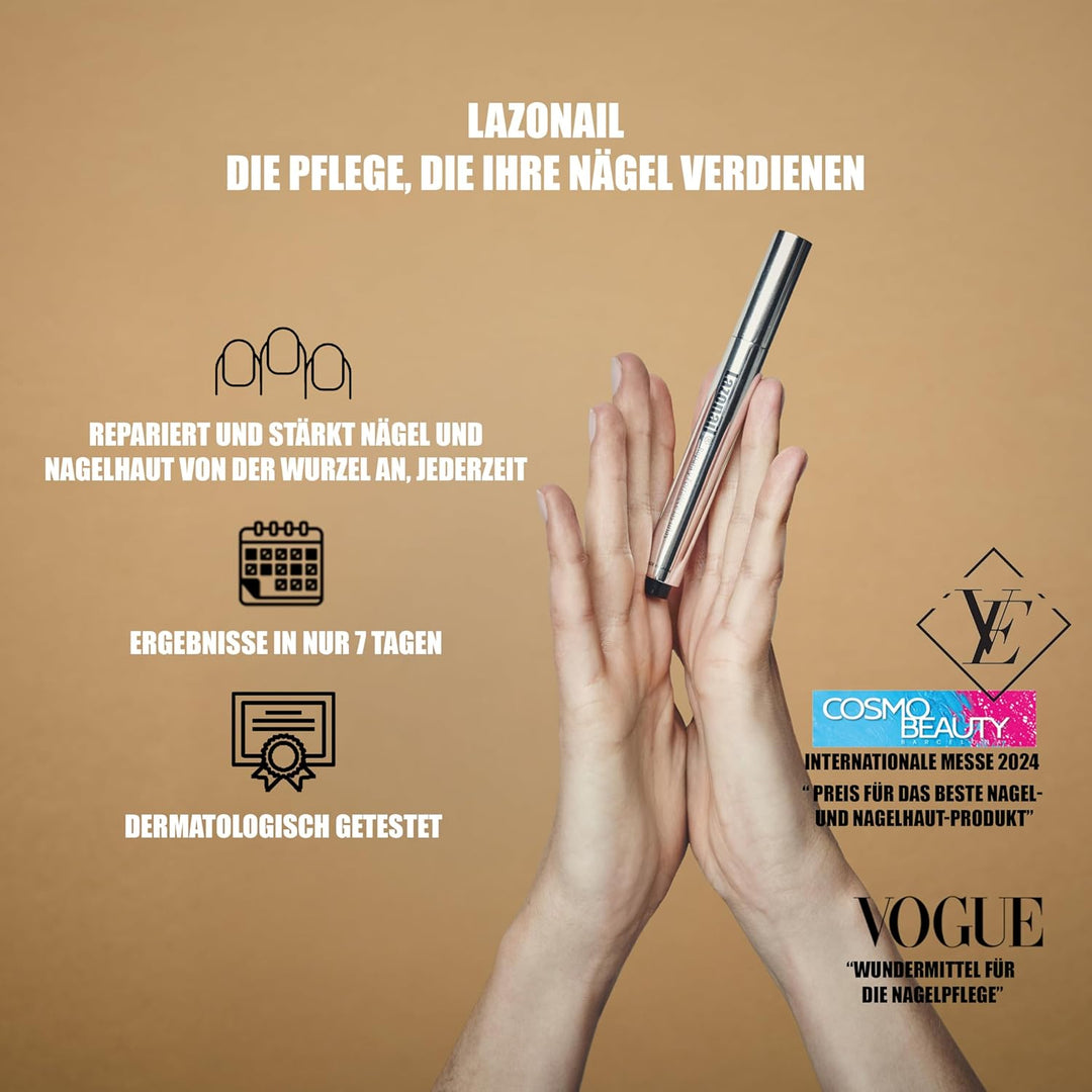 Lazonail®: Umfassende Pflege für Nägel und Nagelhaut | Nagelhärter in 30 Minuten | Erhöht Glanz und