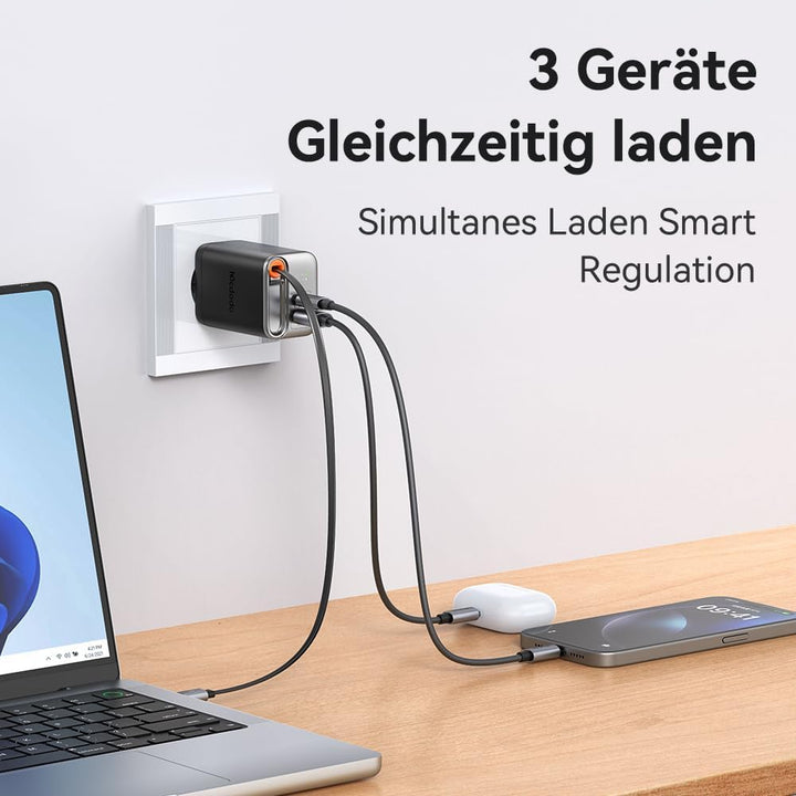 Mcdodo 67W USB C Ladegerät mit Einziehbarem Kabel Netzteil USB C GaN Schnellladegerät 3-Port 67W GaN