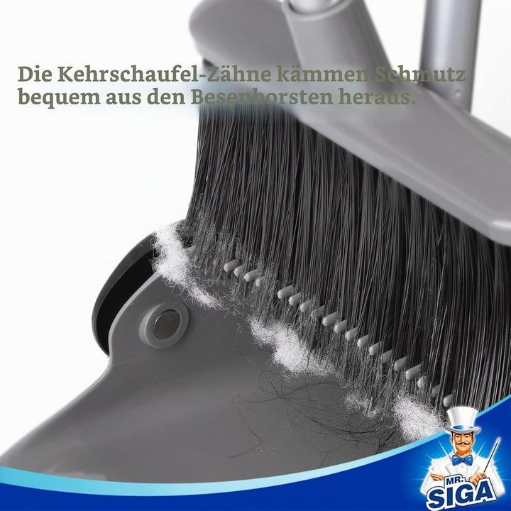 MR.SIGA Besen und Kehrschaufel Set mit Langem Griff, Aufrechter Kehrmaschine und Kehrschaufel Combo