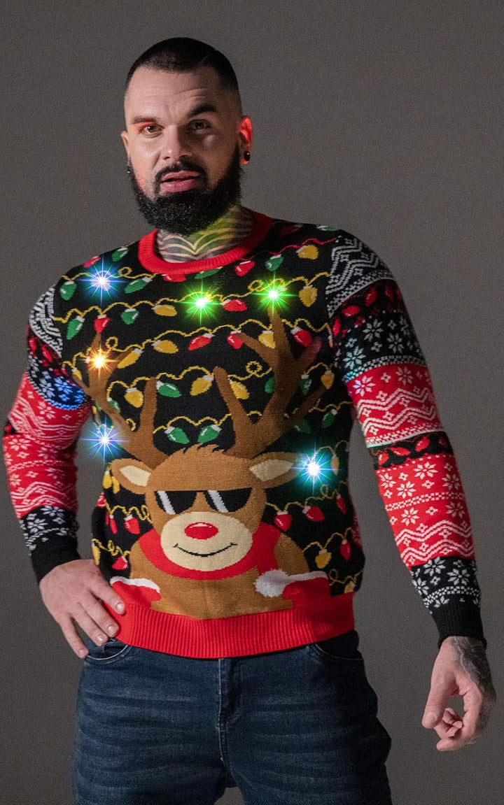 U LOOK UGLY TODAY Unisex Herren Damen Weihnachtspullover LED Licht Lustig Sweater Pulli Hässlich Xma