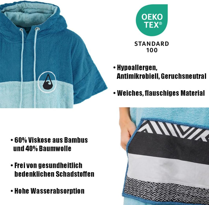 WAVE HAWAII Poncho Air Surfponcho 60% Viskose aus Bambus und 40% Baumwolle für Körpergrössen von 155