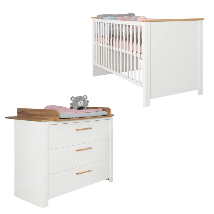 roba Möbelset 'Ava' 2-teilig, inkl. Kombi-Kinderbett 70 x 140 cm & Wickelkommode schranktief Kinderz