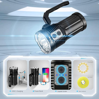 Wurkkos TS32 Taschenlampe USB C Wiederaufladbar, 15000 Lumen Taschenlampe mit leistungsstarken 12*Ni