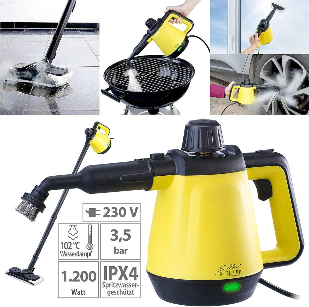 Sichler Haushaltsgeräte Tragbarer Dampfreiniger: 2in1-Hand-Dampfreiniger, Dampf-Mopp &-Besen, 16-tlg