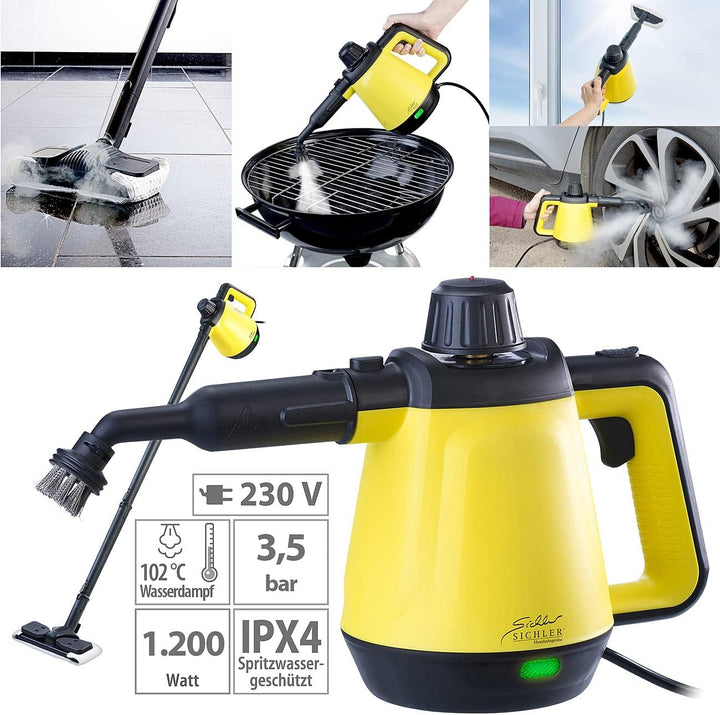 Sichler Haushaltsgeräte Tragbarer Dampfreiniger: 2in1-Hand-Dampfreiniger, Dampf-Mopp &-Besen, 16-tlg