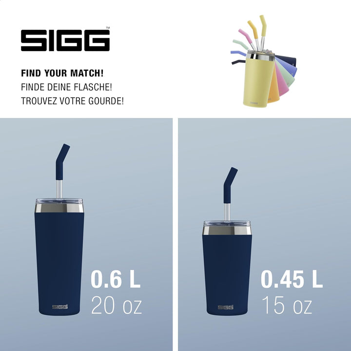 SIGG - Isolierbecher - Travel Mug Helia - Mit wiederverwendbarem Glastrinkhalm & Reinigungsbürste -