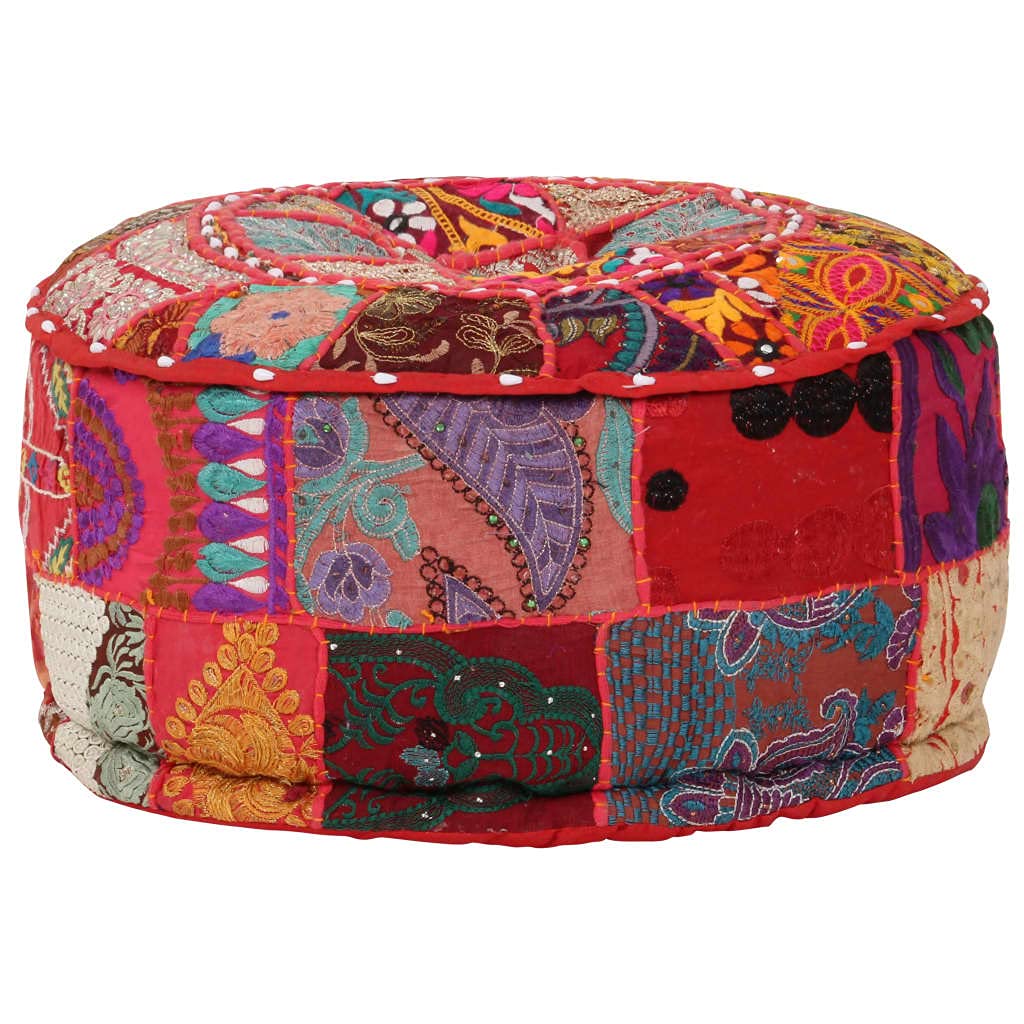 TEWTX7 Patchwork-Fusshocker mit Exquisiten Stickereien Besetzt, Handgefertigt Patchwork Rund Puffhoc